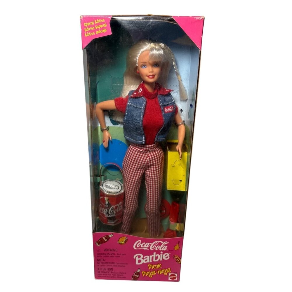 Barbie Coca Cola Picnic Doll Special Edition Accessories 1997 Blonde Bangs Braid